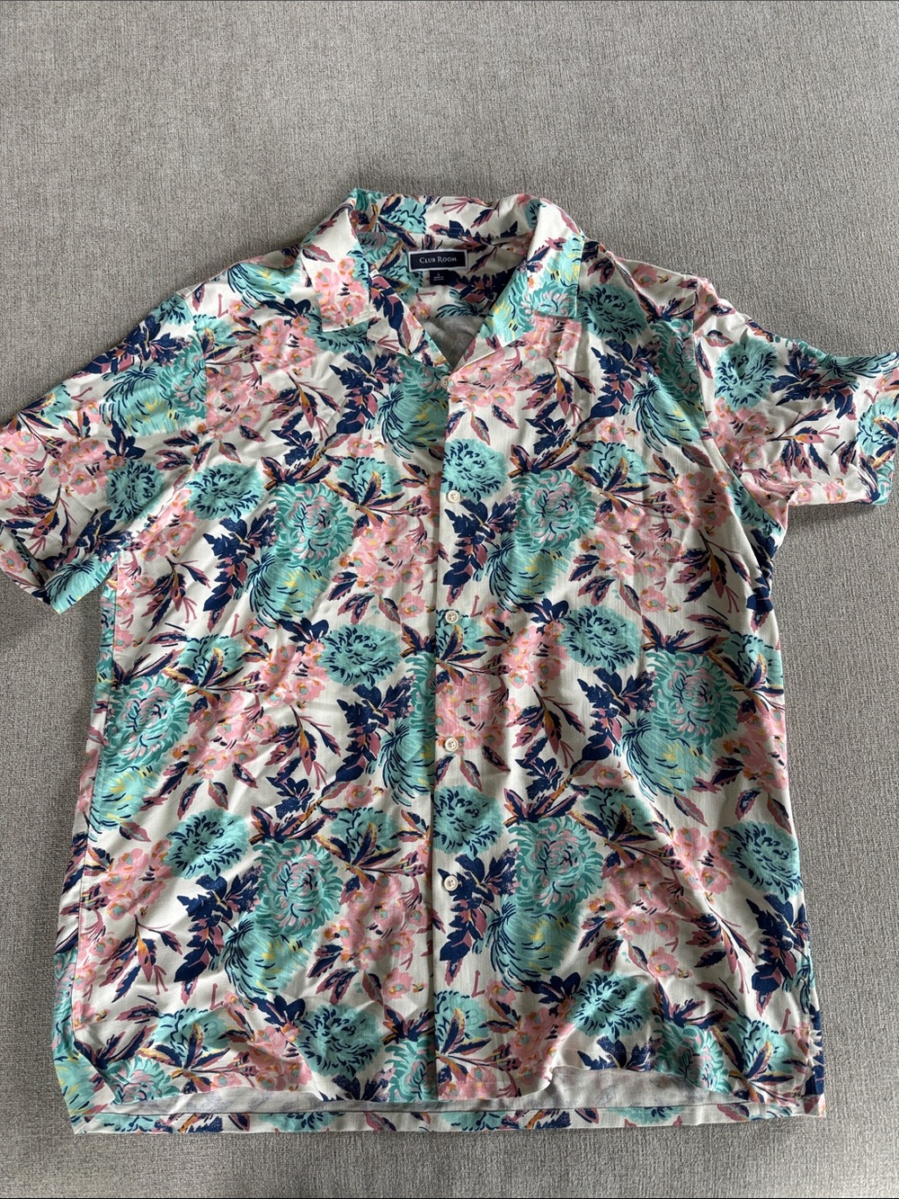Club Room Men’s Short-Sleeve Floral Button-Up Shirt in Mint, Pink & Navy